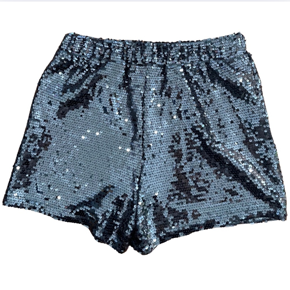 Women’s Black Sequin Cocktail Shorts – High Waisted, Size M